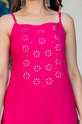 Pink floral printed cotton stitched co-ord set for women 2