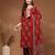 Red floral printed cotton stitched kurta set with palazzo & dupatta for women