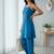 Blue floral printed cotton stitched co-ord set for women