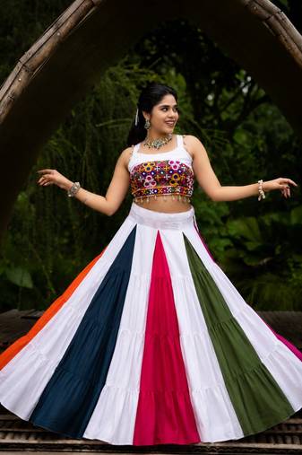 multcolor rayon cotton gamthi  mirror work chaniya choli