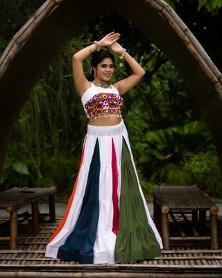multcolor rayon cotton gamthi  mirror work chaniya choli 3
