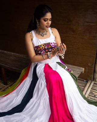 multcolor rayon cotton gamthi  mirror work chaniya choli 4