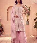 Pink silk blend embroidered sharara set