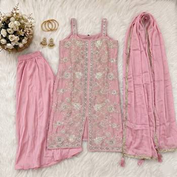 Pink silk blend embroidered sharara set 2