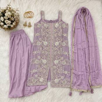 Lavender silk blend embroidered sharara set 2
