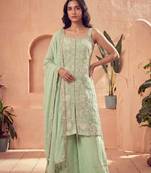 Green silk blend embroidered sharara set