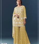 Yellow georgette embroidered sharara set
