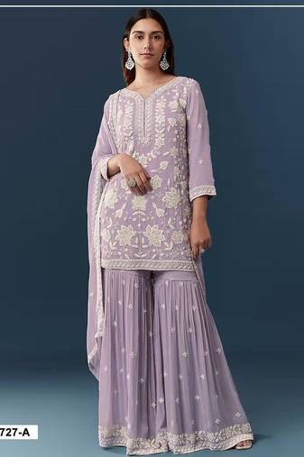 Lavender georgette embroidered sharara set