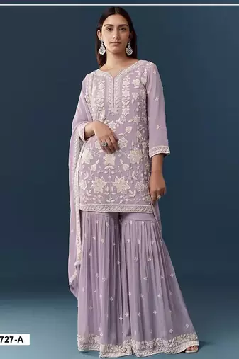 Lavender georgette embroidered sharara set