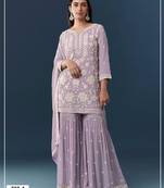 Lavender georgette embroidered sharara set