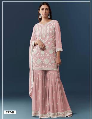 Pink georgette embroidered sharara set 1