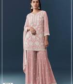 Pink georgette embroidered sharara set