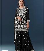 Black georgette embroidered sharara set