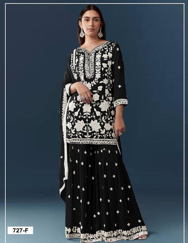 Black georgette embroidered sharara set