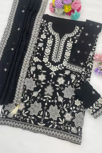 Black georgette embroidered sharara set