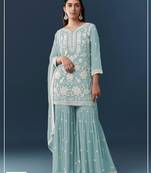 Blue georgette embroidered sharara set