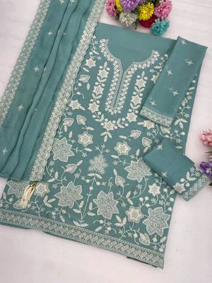 Blue georgette embroidered sharara set 2