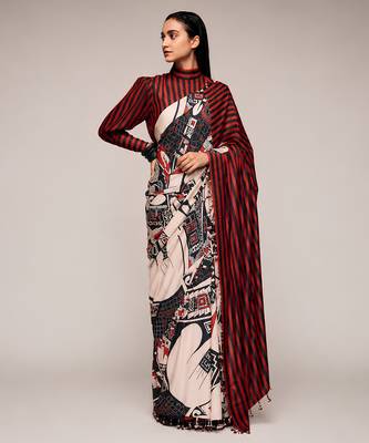 Geometeri print satin ready to wear saree 1