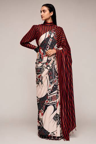 Geometeri print satin ready to wear saree
