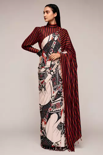 Geometeri print satin ready to wear saree