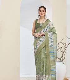 Green warli desing silk blend ready to wear saree