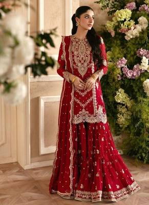 Red faux georgette thread sharara set 1