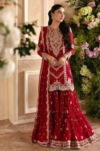 Red faux georgette thread sharara set