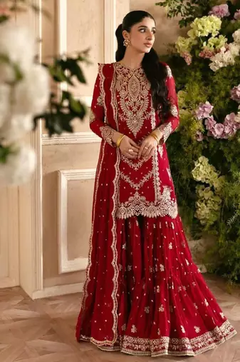 Red faux georgette thread sharara set