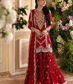 Red faux georgette thread sharara set