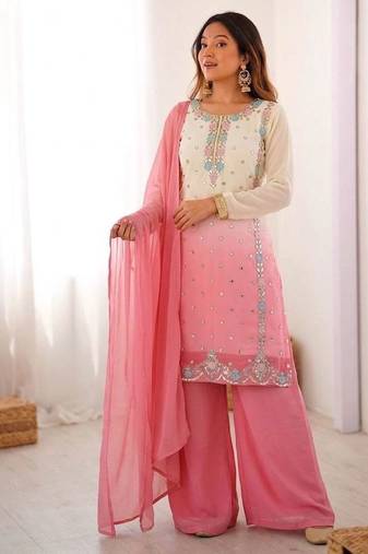 Multicolor faux georgette embroidered palazzo set