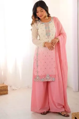 Multicolor faux georgette embroidered palazzo set