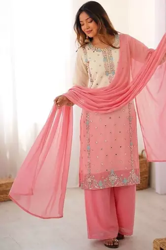 Multicolor faux georgette embroidered palazzo set