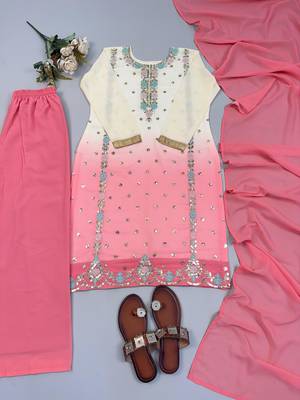 Multicolor faux georgette embroidered palazzo set 4