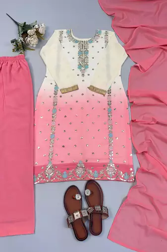 Multicolor faux georgette embroidered palazzo set