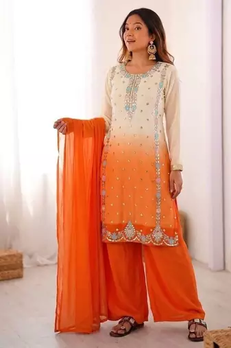 Multicolor faux georgette embroidered palazzo set