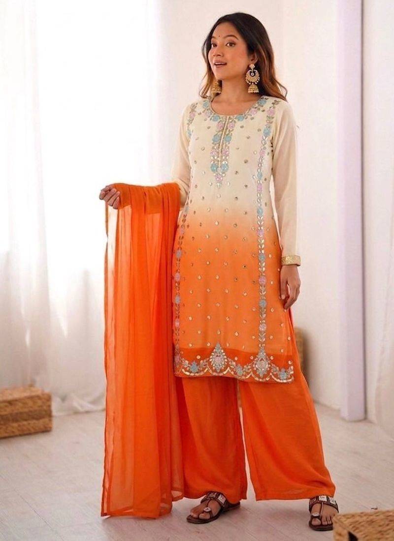 Multicolor faux georgette embroidered palazzo set