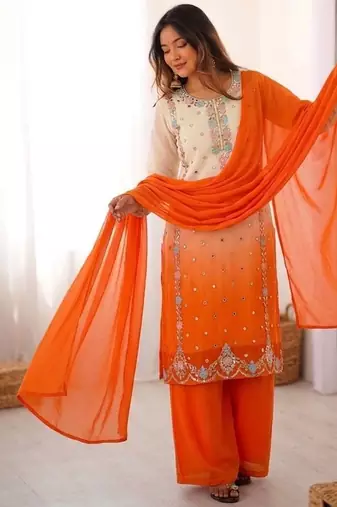 Multicolor faux georgette embroidered palazzo set
