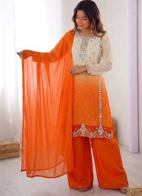 Multicolor faux georgette embroidered palazzo set 3