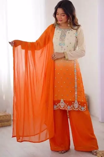 Multicolor faux georgette embroidered palazzo set