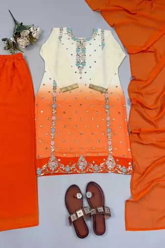 Multicolor faux georgette embroidered palazzo set