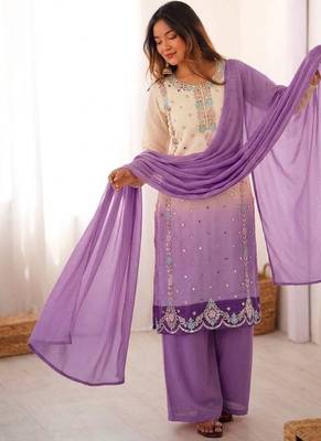 Multicolor faux georgette embroidered palazzo set 1