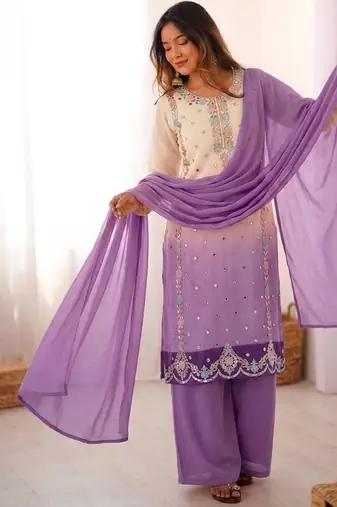 Multicolor faux georgette embroidered palazzo set