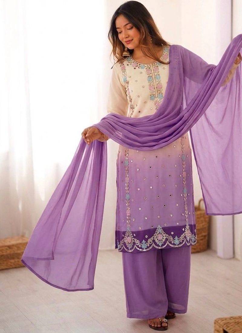 Multicolor faux georgette embroidered palazzo set