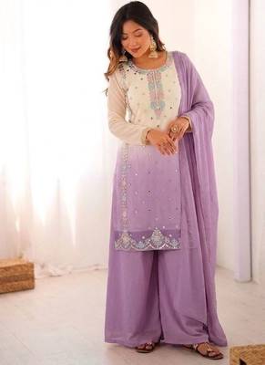Multicolor faux georgette embroidered palazzo set 2