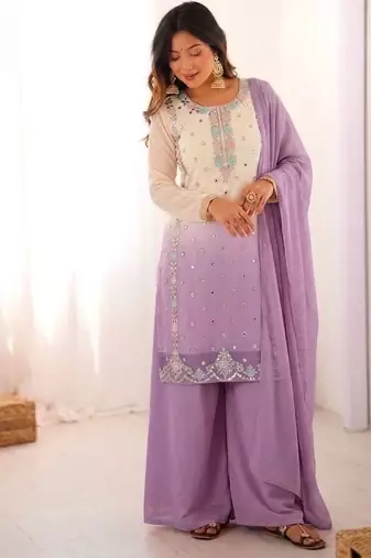 Multicolor faux georgette embroidered palazzo set
