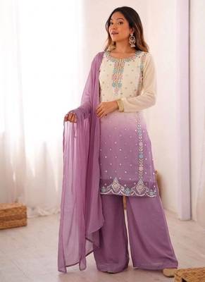 Multicolor faux georgette embroidered palazzo set 3