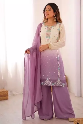 Multicolor faux georgette embroidered palazzo set