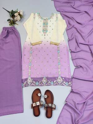 Multicolor faux georgette embroidered palazzo set 4