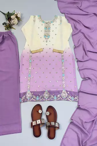 Multicolor faux georgette embroidered palazzo set