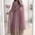 Pink silk blend embroidered flared gown set